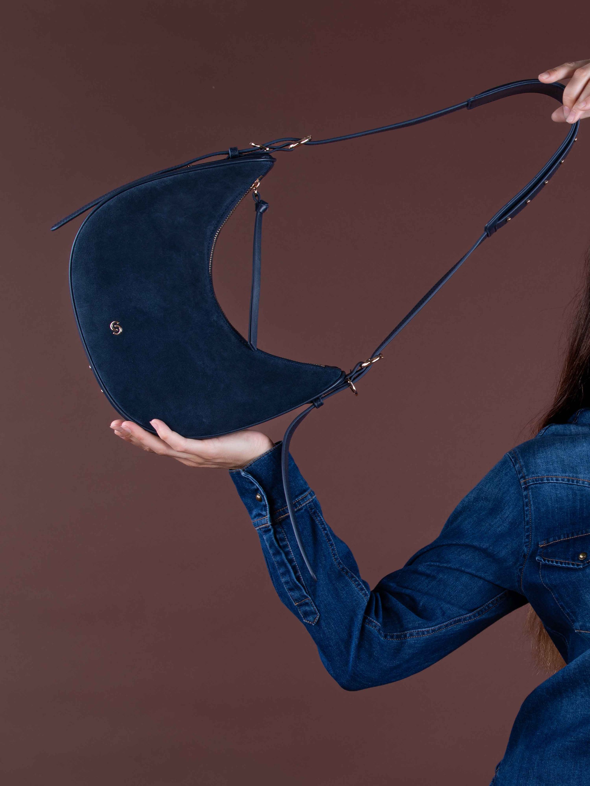 LUCIEN Half Moon Bag in Denim Blue