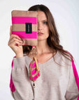 Striped Pouches in Hazlenut and Pink