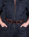 MAEL - Crocodile Effect Belt in Cognac Brown