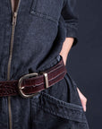 MAEL - Crocodile Effect Belt in Cognac Brown