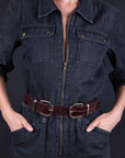 MAEL - Crocodile Effect Belt in Cognac Brown
