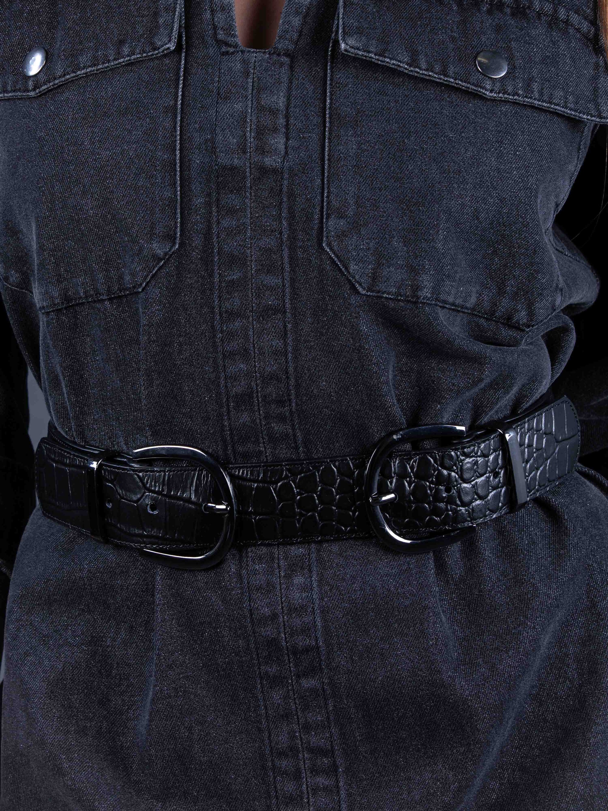 MAEL - Crocodile Effect Belt in Black