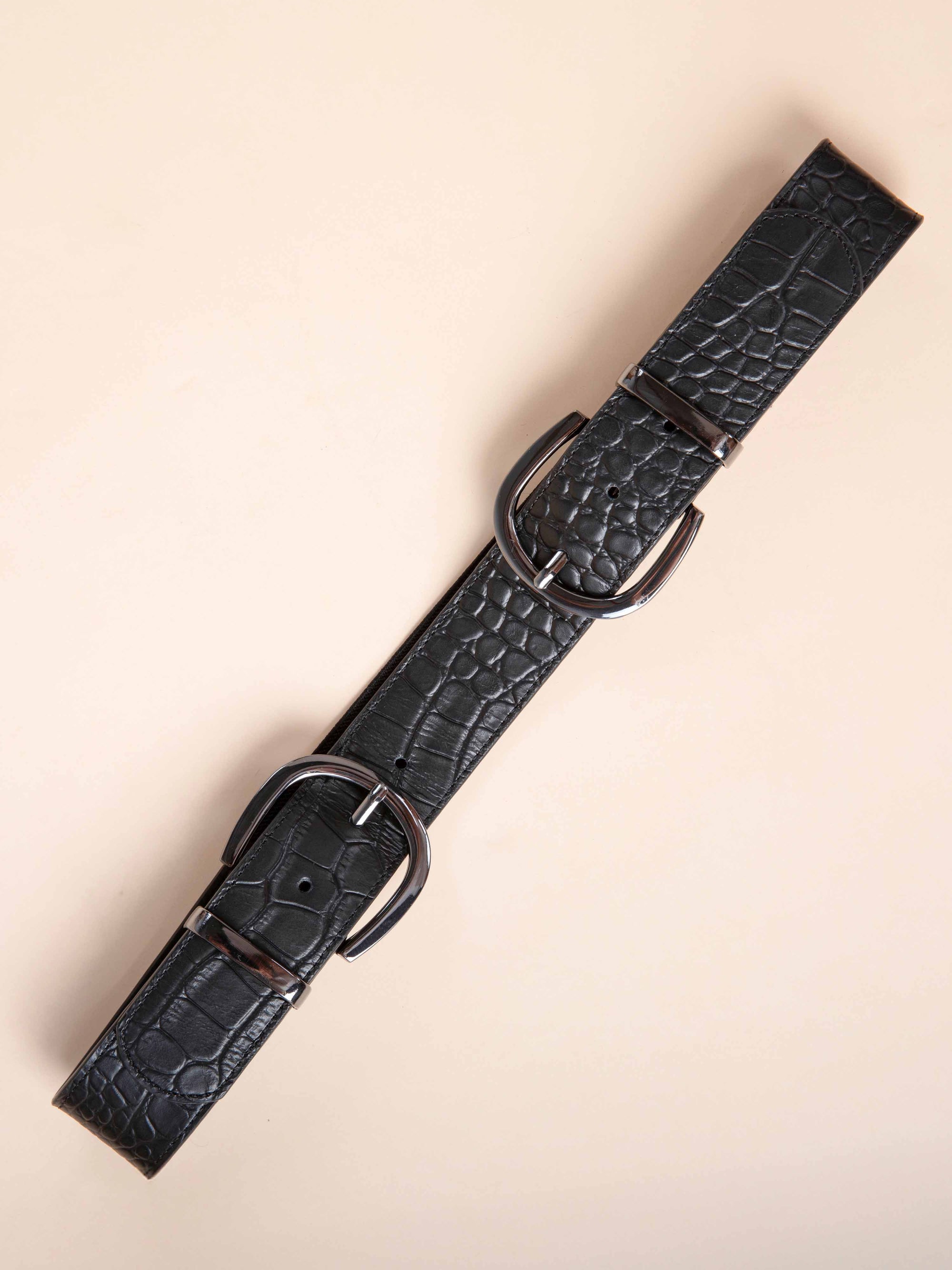 MAEL - Crocodile Effect Belt in Black