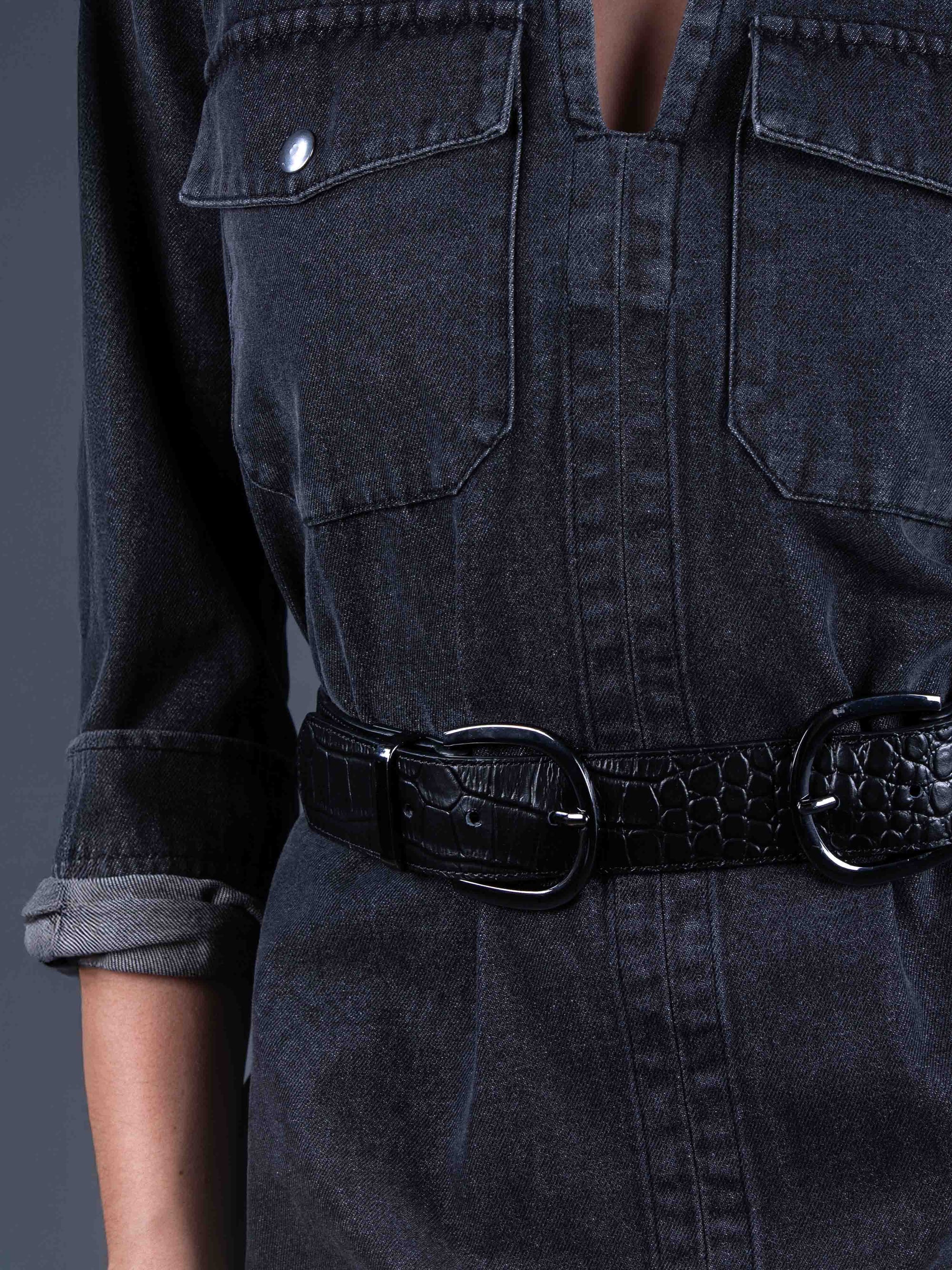 MAEL - Crocodile Effect Belt in Black