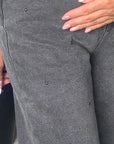 Studded Straight Jeans in Grey Denim