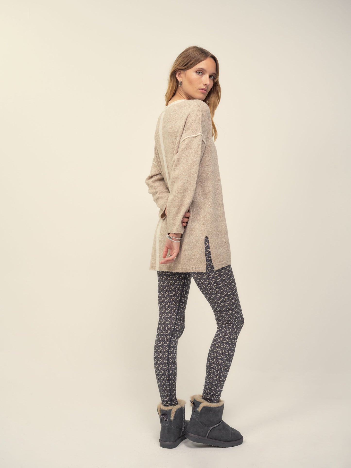 Jumper with contrast detail in Beige
