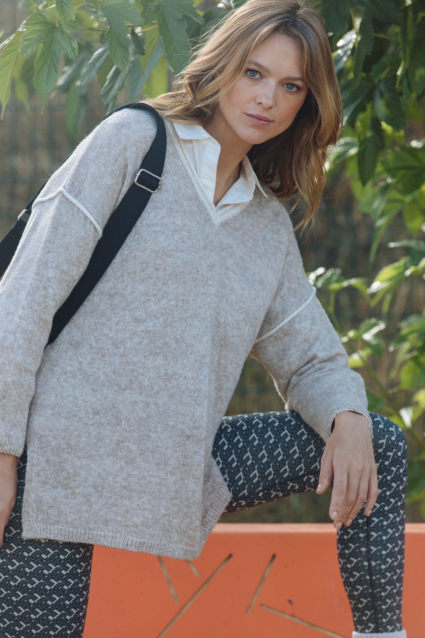 Jumper with contrast detail in Beige