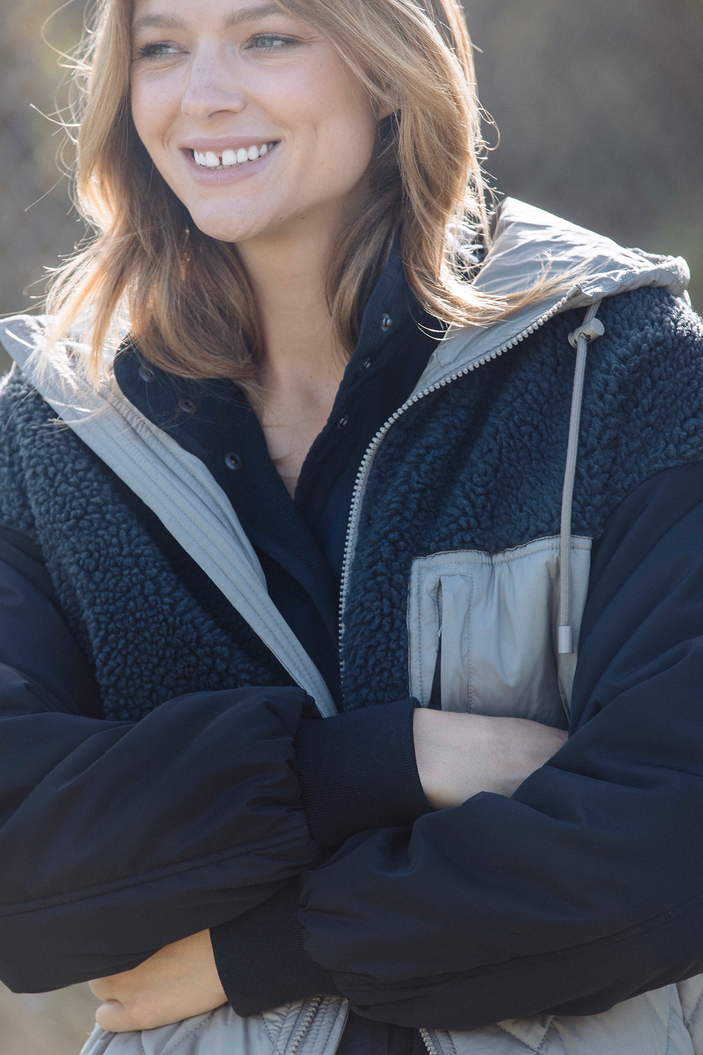Mixed Material Parka in Grey