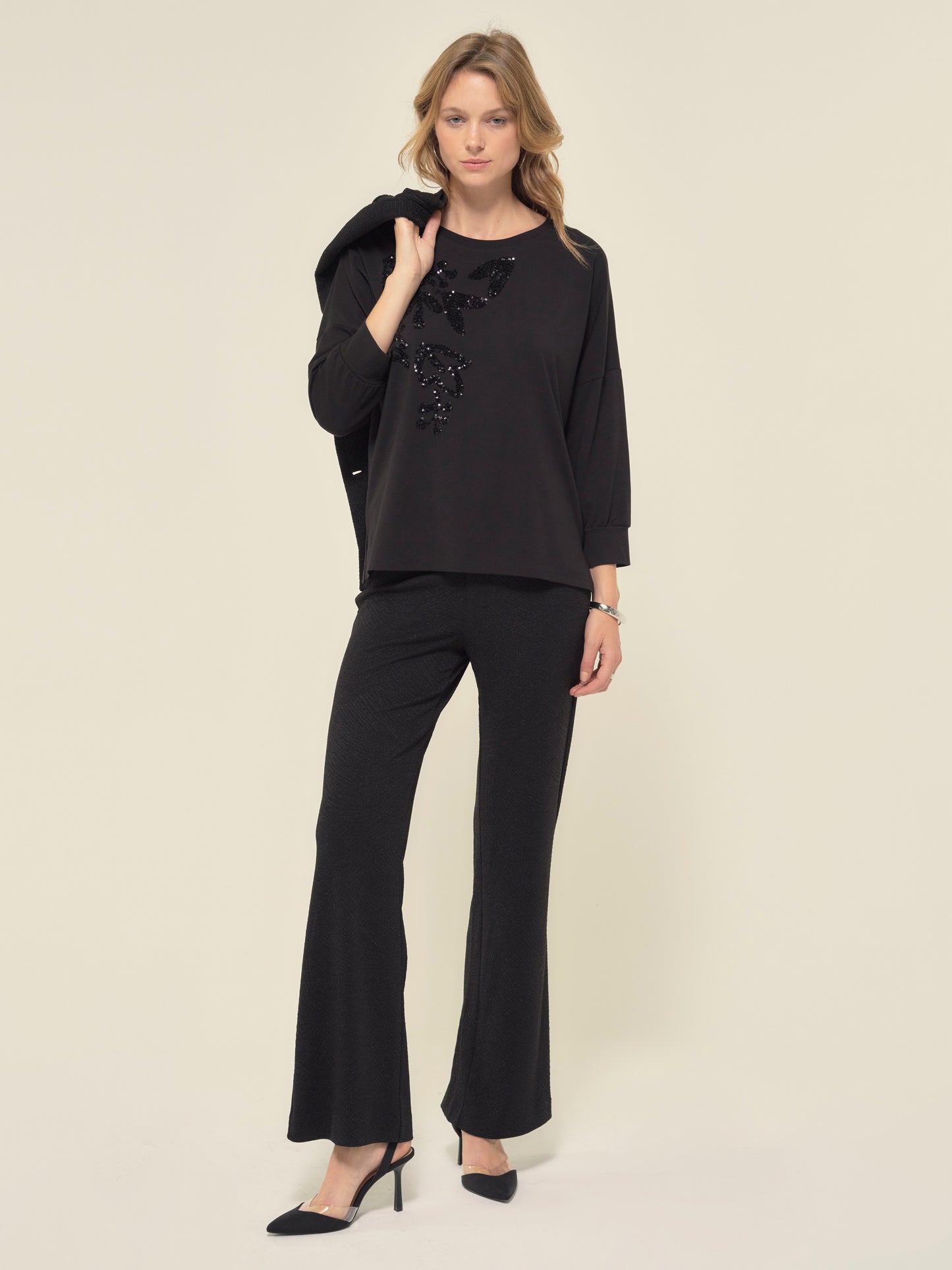Black Textured Trousers