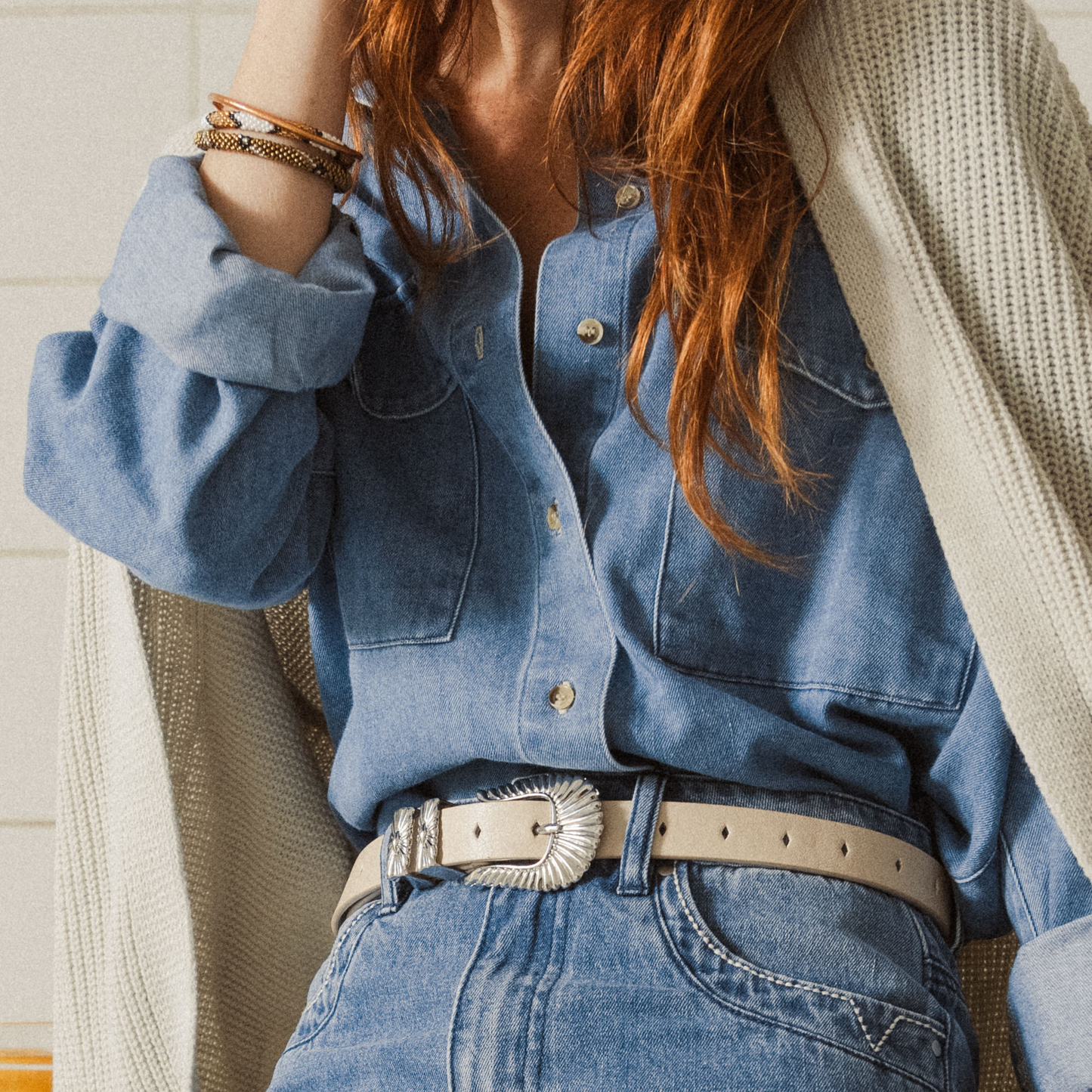 Western Belt in Beige