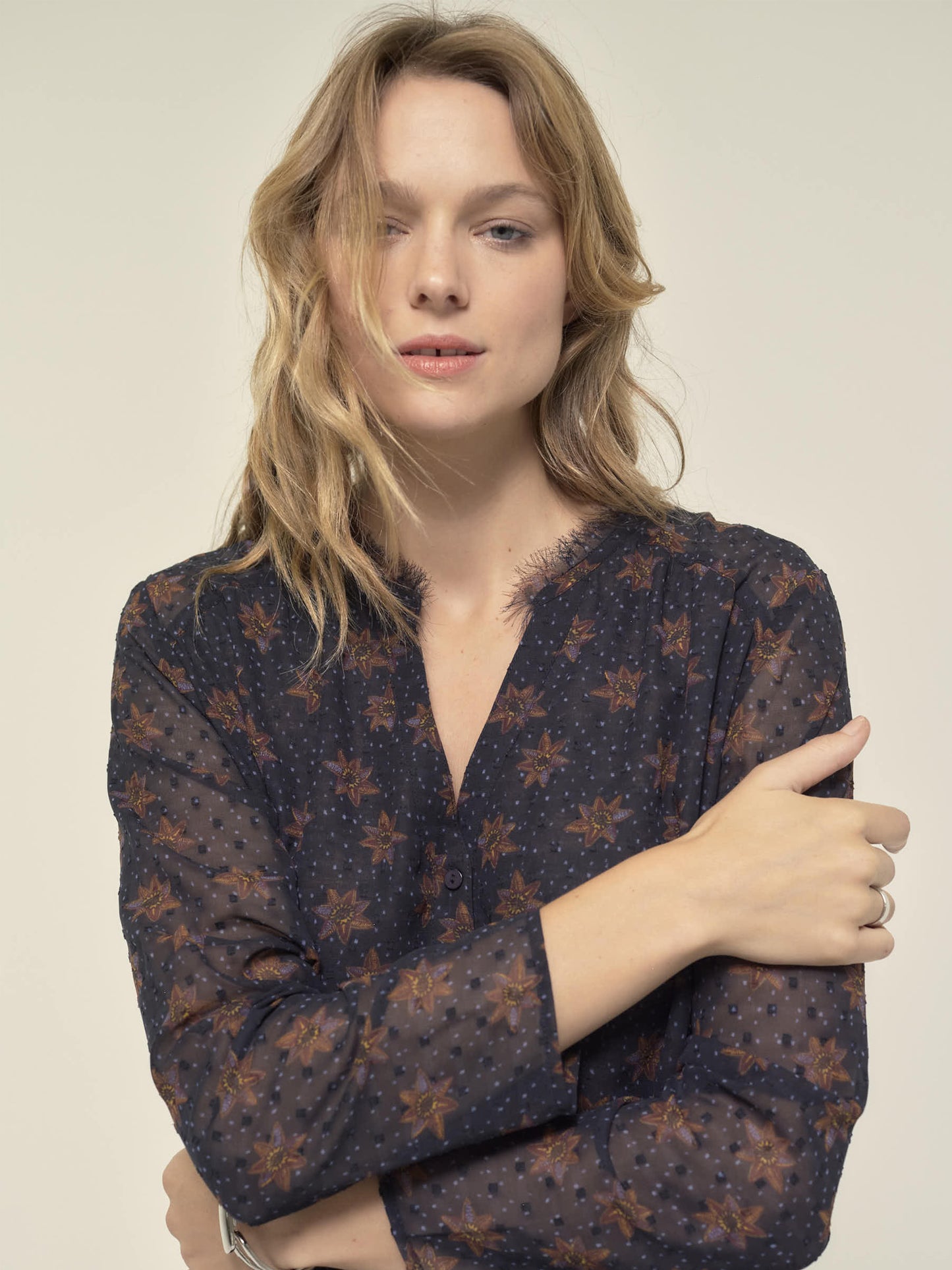 Dot and Flowers Printed Blouse