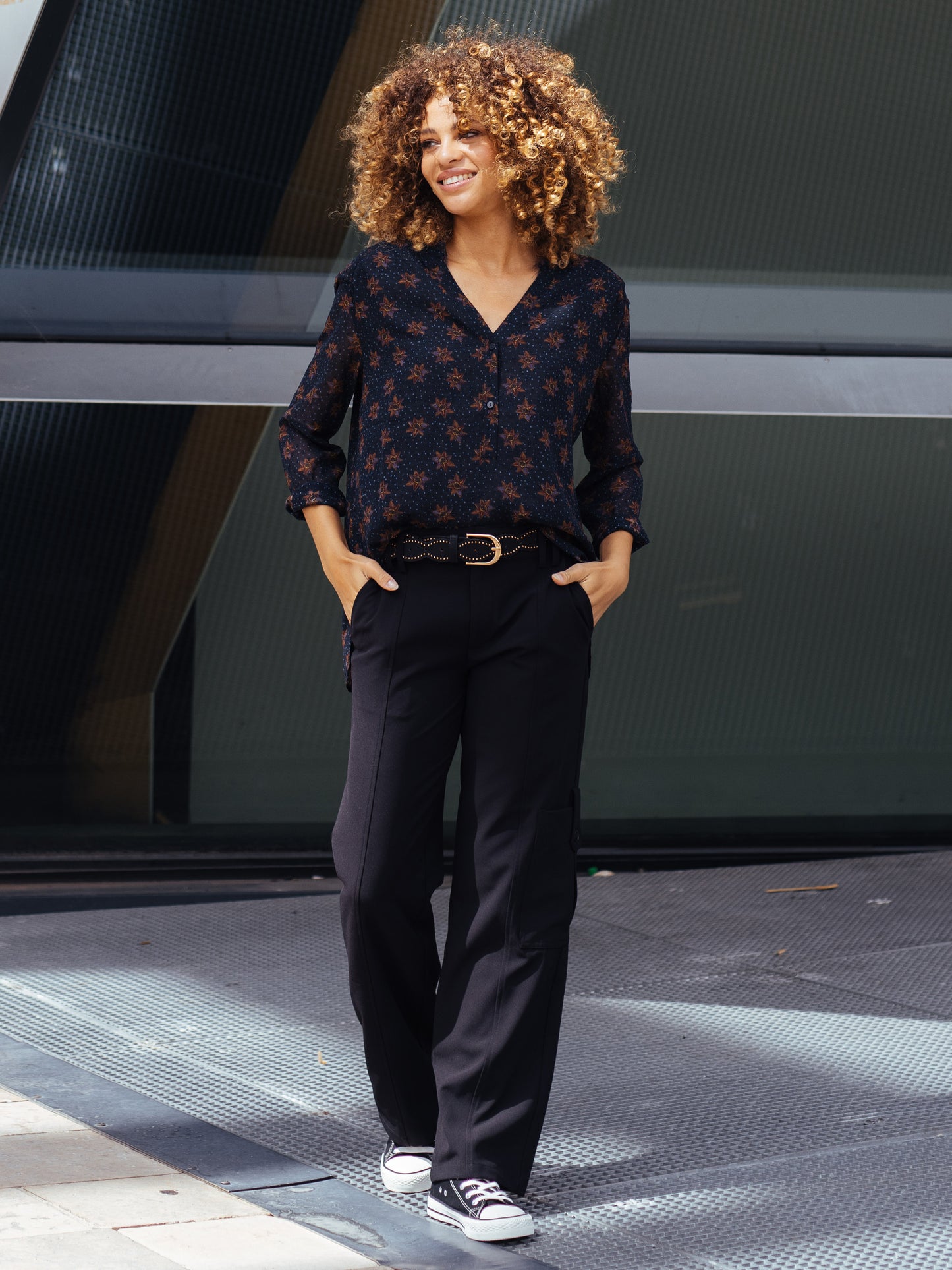 Dot and Flowers Printed Blouse