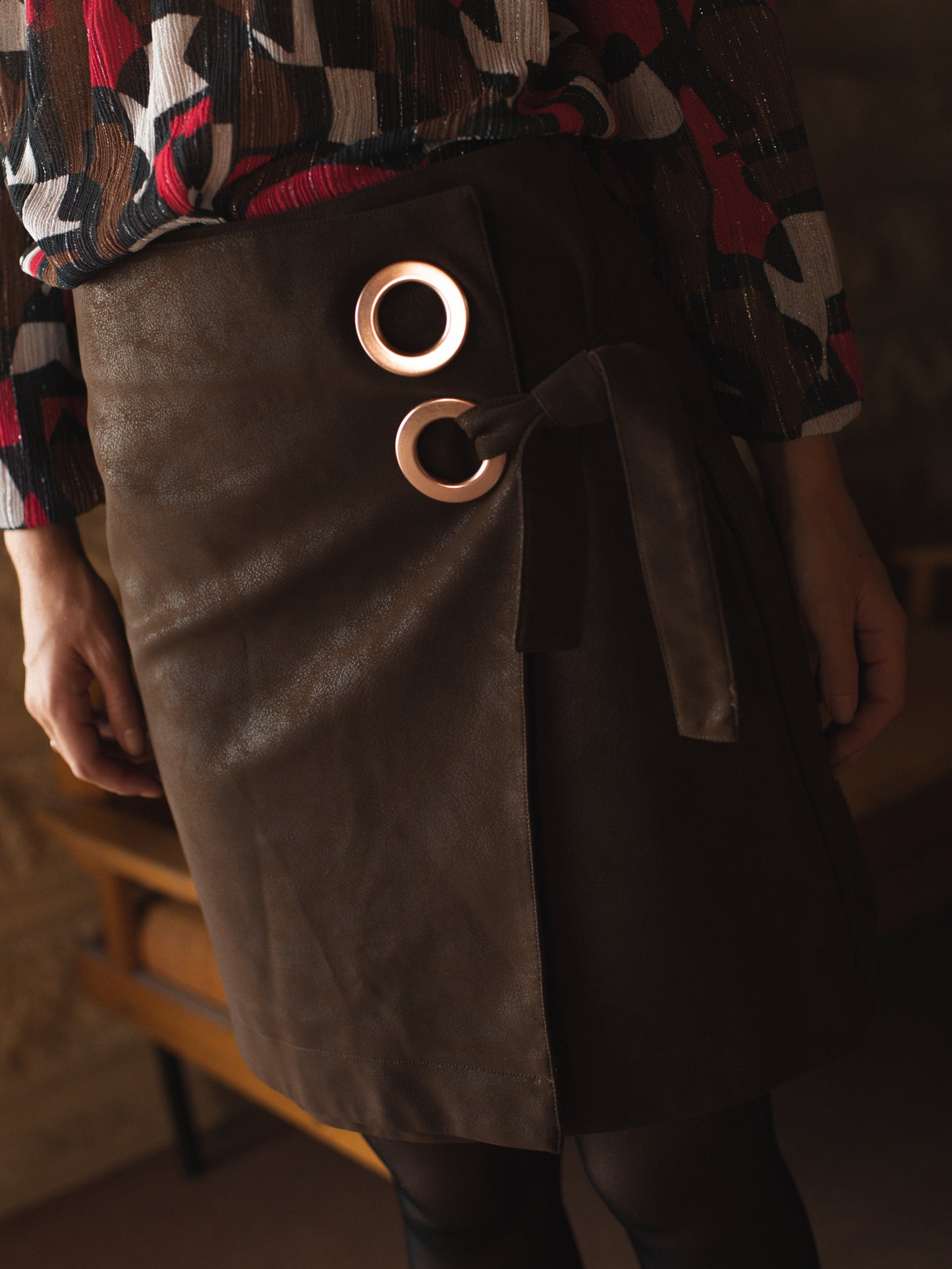 Faux Leather Mini Skirt in Chocolate