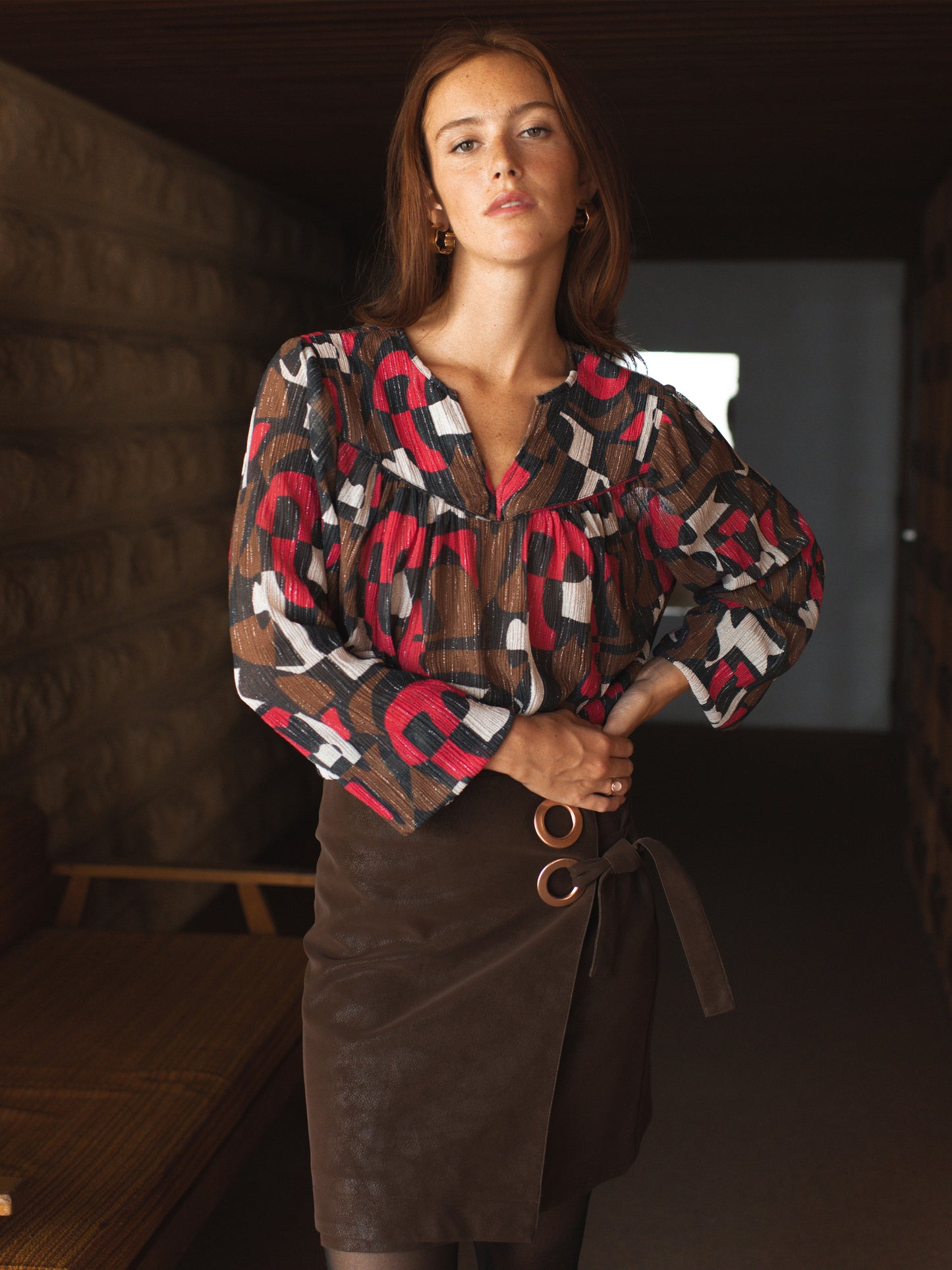 Faux Leather Mini Skirt in Chocolate
