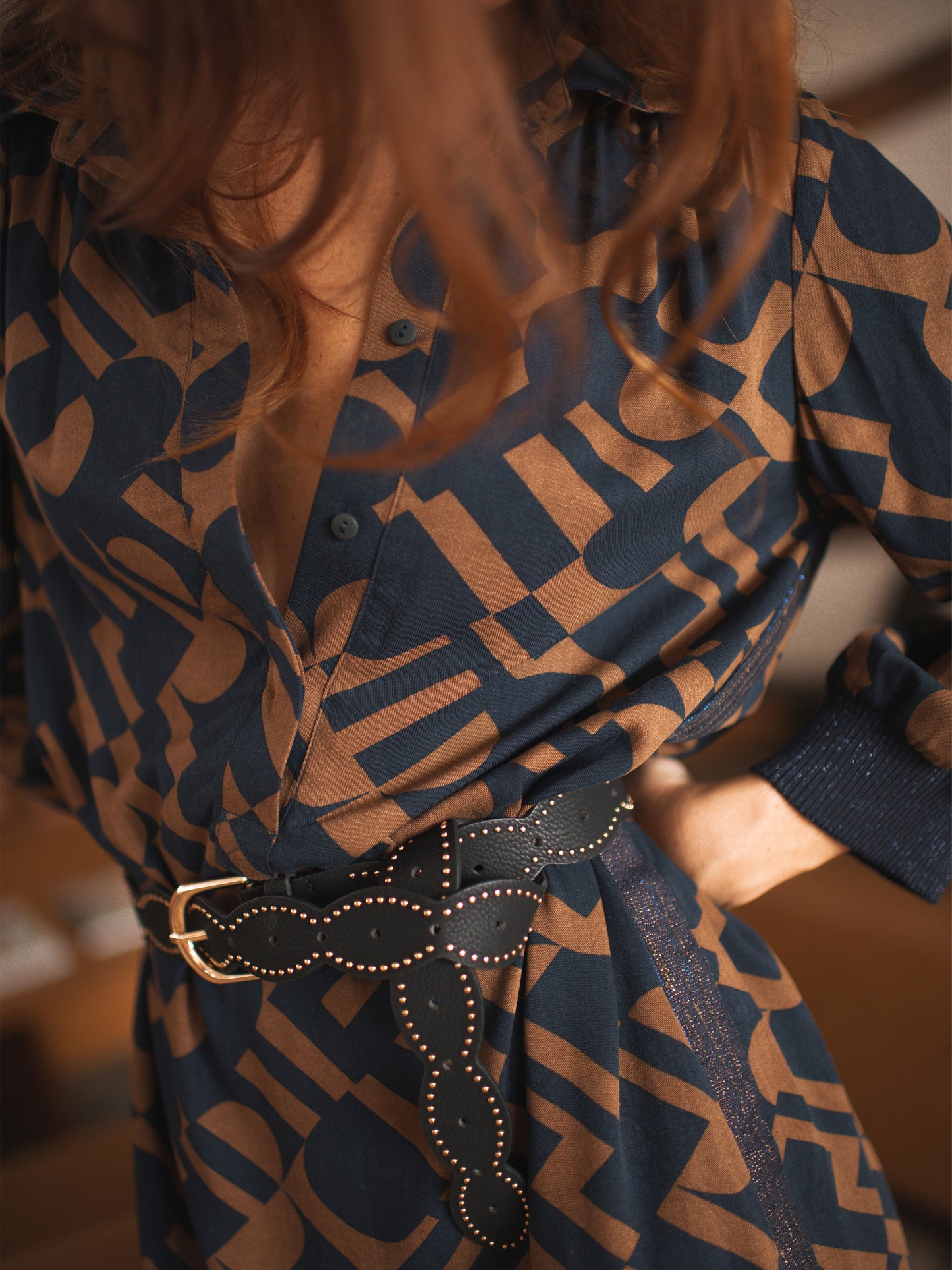 Graphic Dress in Chocolate and Navy