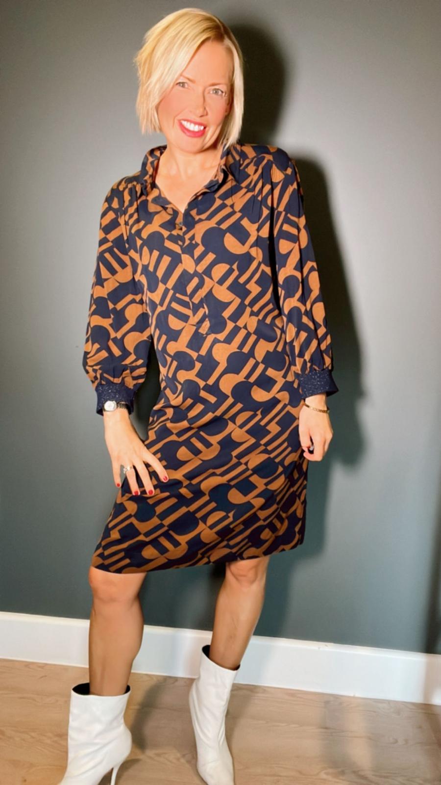 Graphic Dress in Chocolate and Navy