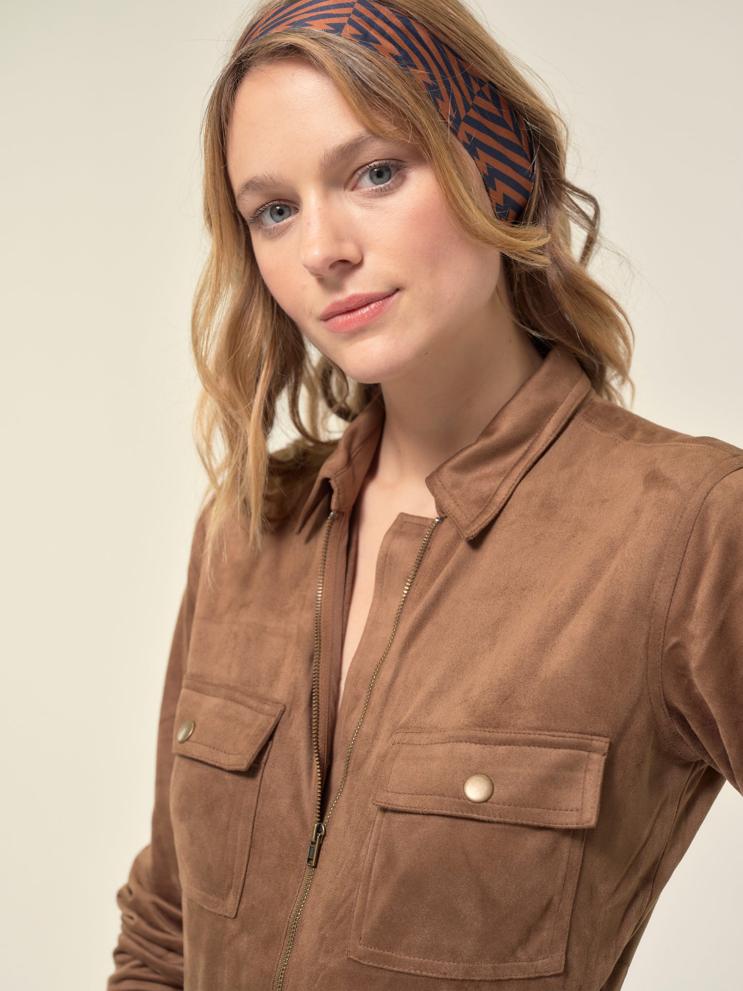 Faux Suede Jumpsuit with Pockets