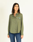 Pocket Shirt with Removeable Brooch in Khaki Size 14