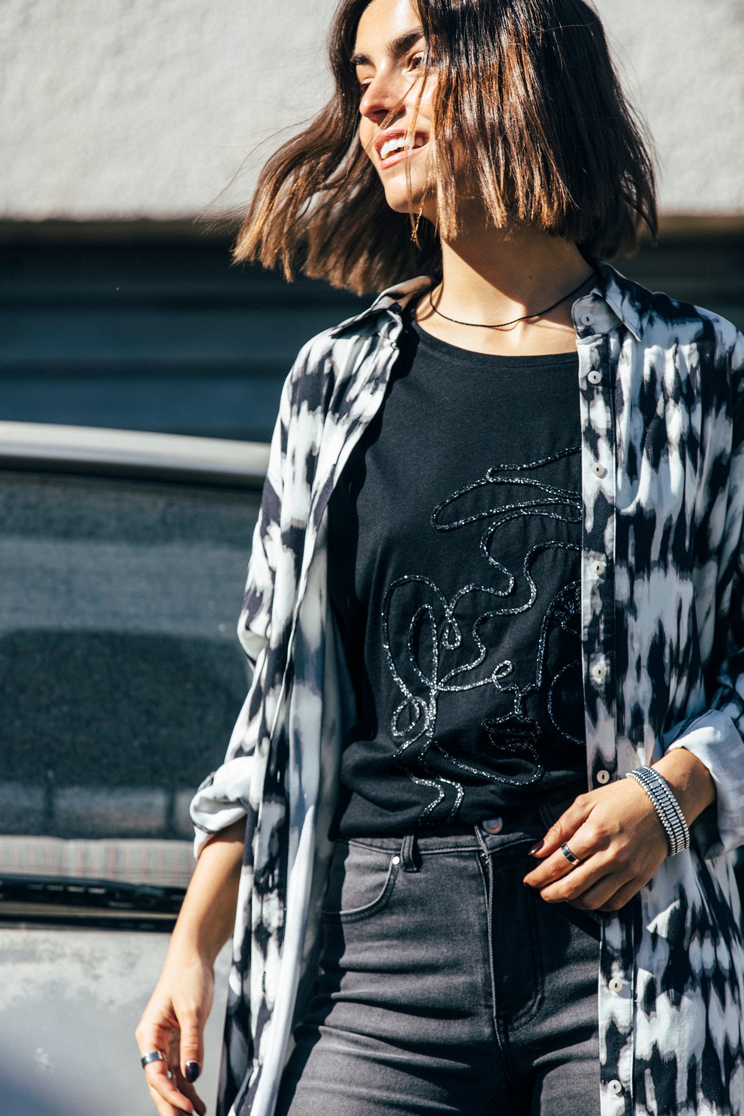 Lurex Face T Shirt in Black