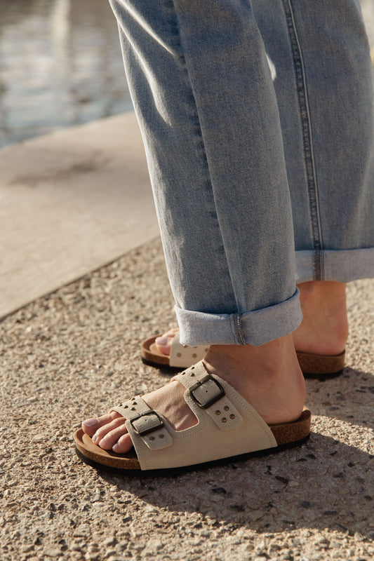 Studded Sandals/Mules in Sand Colour