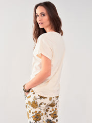 Cream Beaded embroidered t-shirt