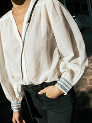 Embroidered cuff shirt in Fawn