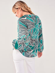 Floral print emerald green blouse