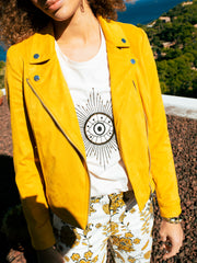 Faux suede jacket in sunflower yellow
