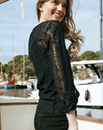 Long Sleeved Lace T-Shirt in Black T2