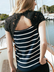 Stripe and lace top in Blue and Black