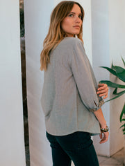 Striped blouse with sequin details in slate grey