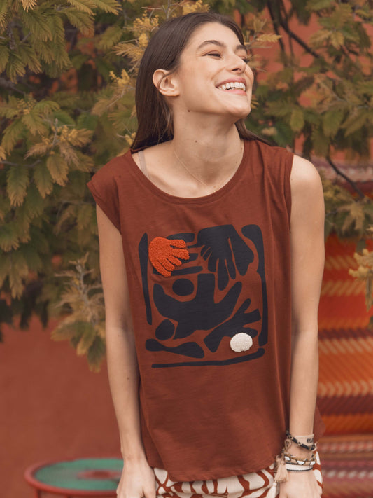 Patterned Motif T-shirt in Terracotta