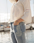 ROMY Jeans with Paisley Print in Light Denim Size 4