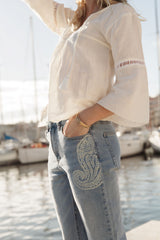 ROMY Jeans with Paisley Print in Light Denim