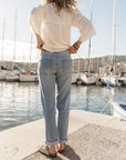 ROMY Jeans with Paisley Print in Light Denim Size 4