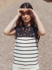 Limited Edition Stripe and lace Top in Ecru