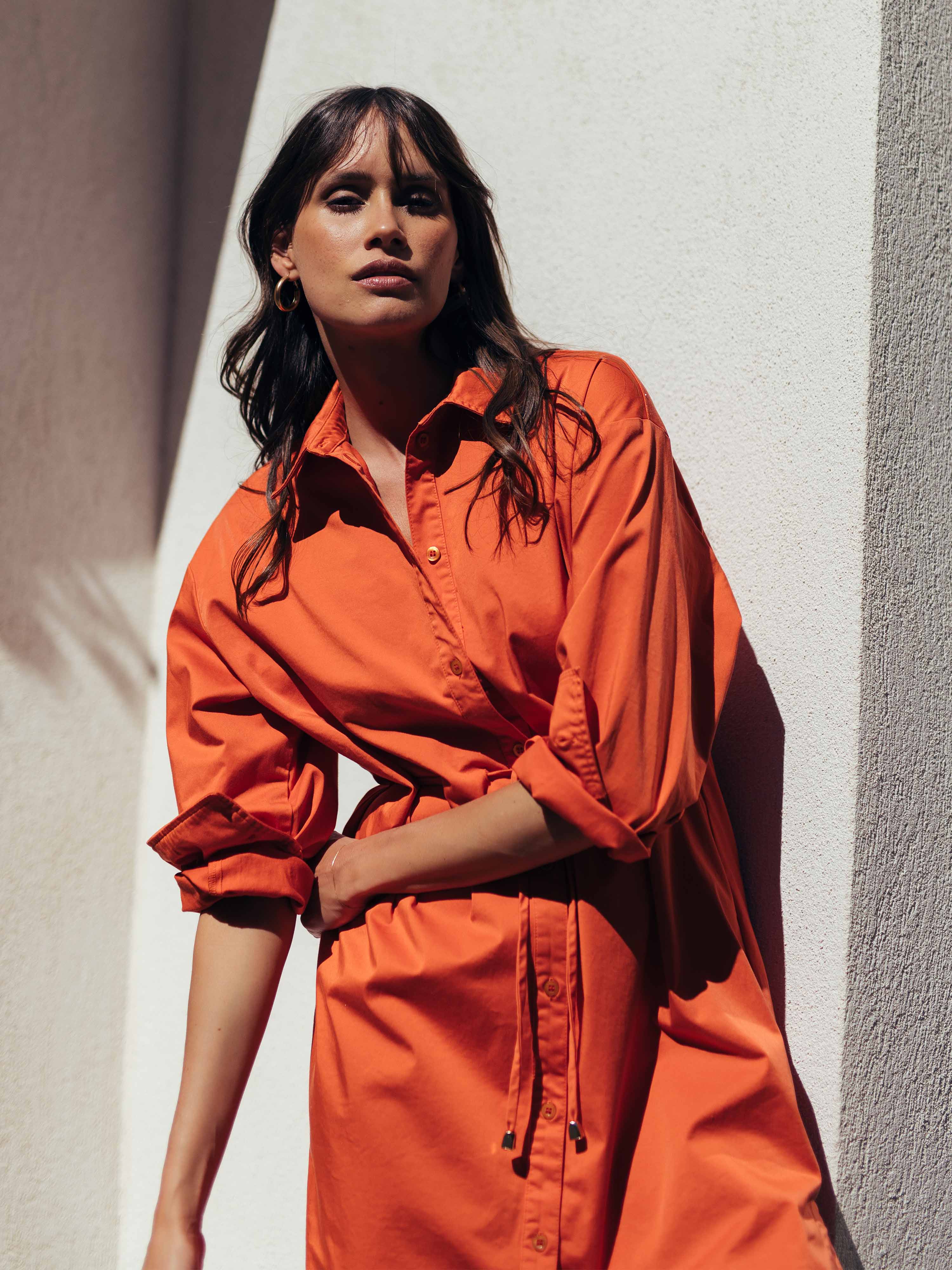 Satin Feel Shirt Dress in Orange Size 10 – Tortue