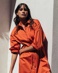 Satin Feel Shirt Dress in Orange Size 10, 12