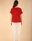 Short-Sleeved Jumper in Brick Red