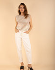 Cream and Brown Striped T-Shirt