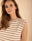 Cream and Brown Striped T-Shirt