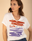 Printed V-Neck T-Shirt in Chalk