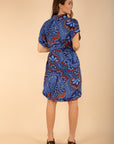 Printed Shirt-Collar Dress in Blue
