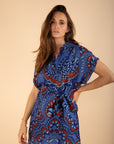 Printed Shirt-Collar Dress in Blue