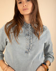 Ruffled Light Denim Blouse