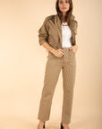ROMY Striped Straight Trousers in Hazelnut Size 12, 14, 18