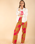 Printed Straight Trousers in Caramel