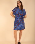 Printed Shirt-Collar Dress in Blue