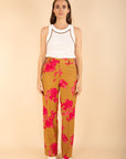 Printed Straight Trousers in Caramel