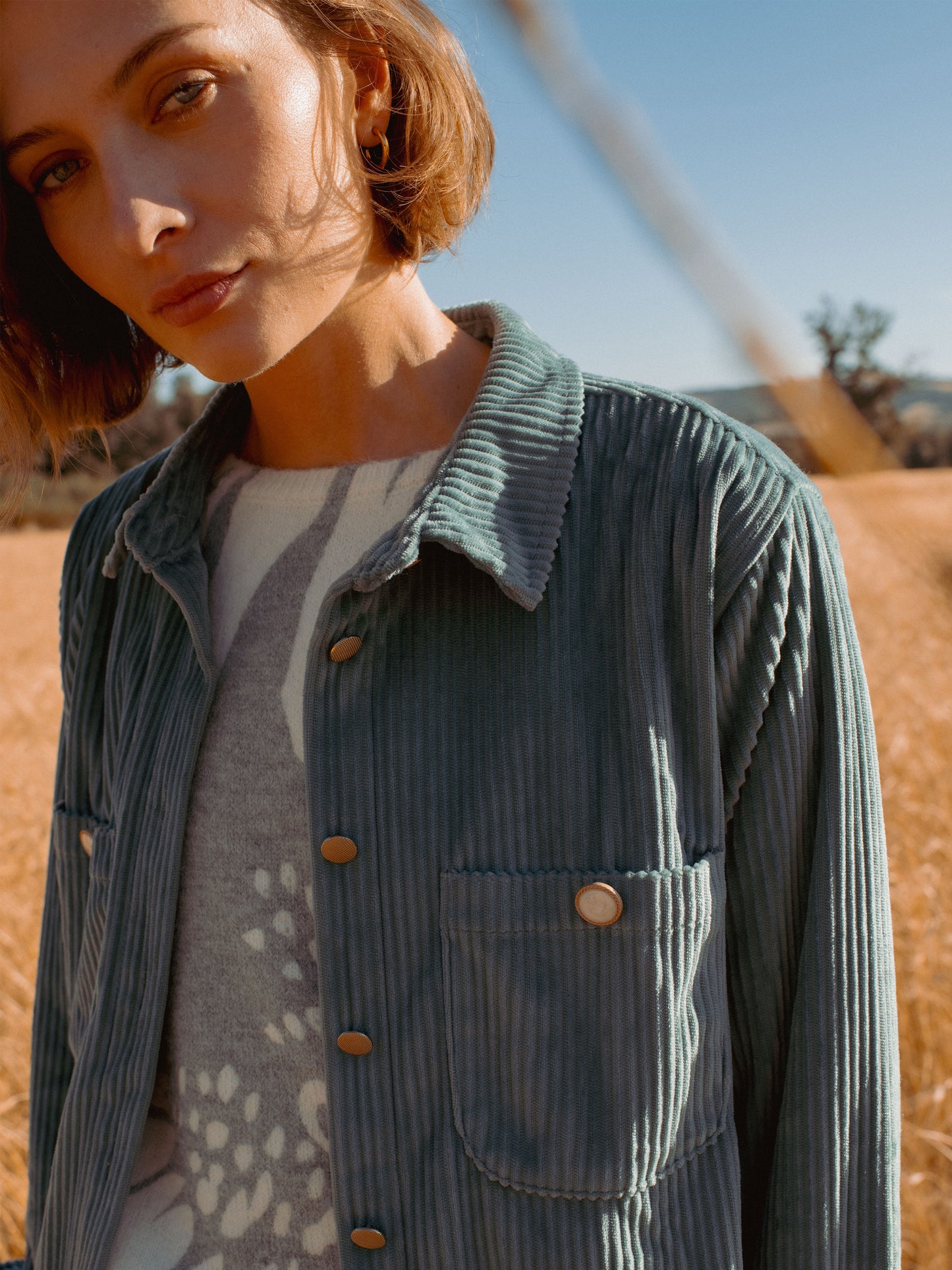 Velvet Soft Cord Overshirt in Celadon